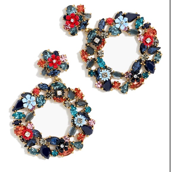 J. Crew circle floral earrings enamel drop pierced statement large fashion